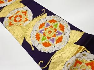 リサイクル　華文に蝶模様織出し袋帯